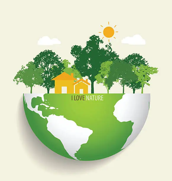 Vector illustration of Green Eco Earth, Green earth with trees. Vector Illustration