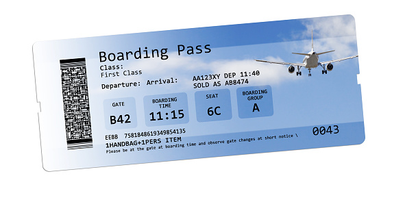 Airline boarding pass tickets isolated on white