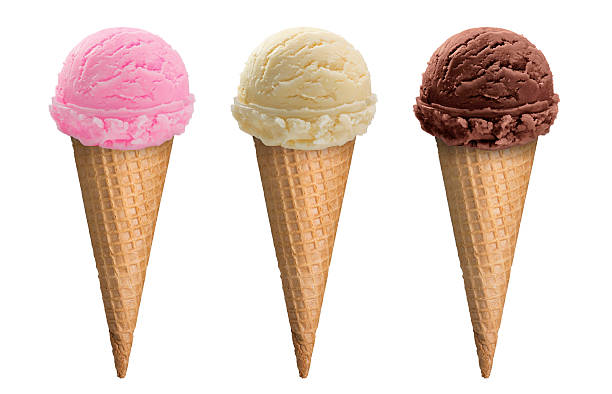 istock Chocolate, vanilla and strawberry ice cream scoop in waffle cone 529521717