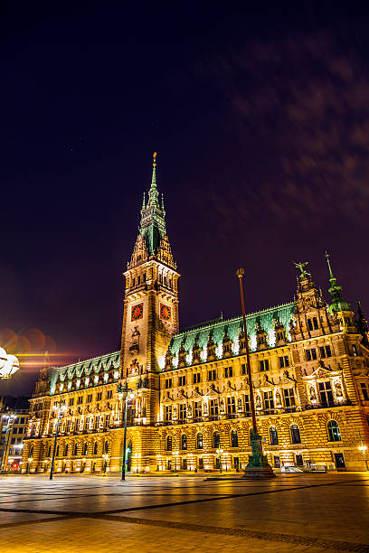 istock townhall in Hamburg by night 529523143