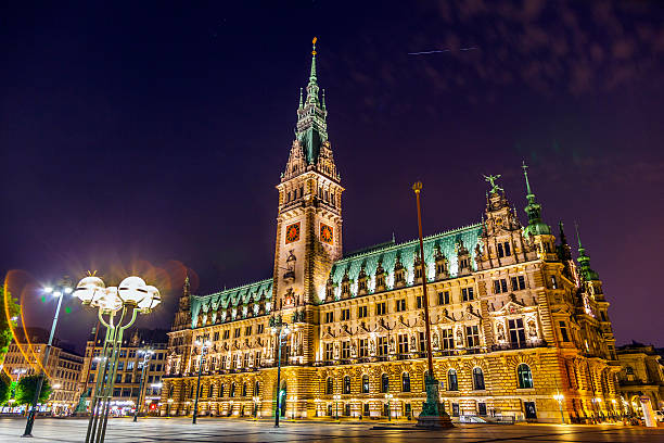 istock townhall in Hamburg by night 529523147