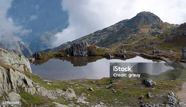 Small Mountain Lake In The Area Of Aletschglacier Stock Photo - Download Image Now - Europe, European Alps, Fog