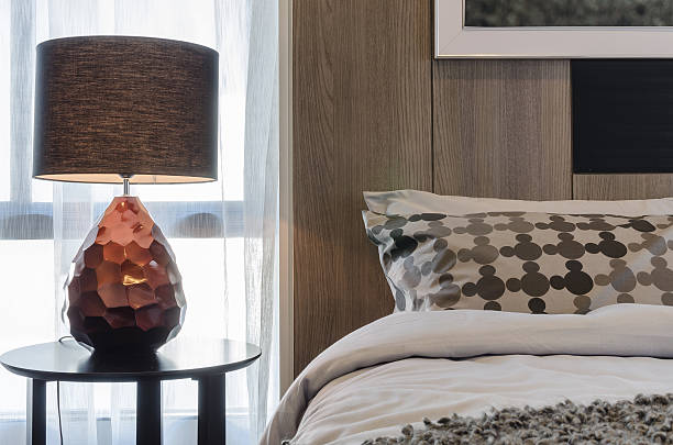 istock brown lamp on round table in bedroom 529542721