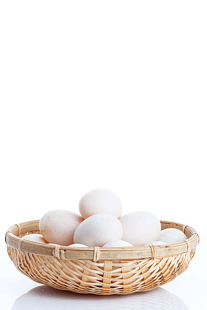 istock Raw dirty duck eggs in the bamboo bowl basket 529543873