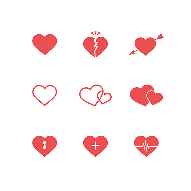 Heart Symbols Set Set of heart symbols on white background broken heart stock illustrations