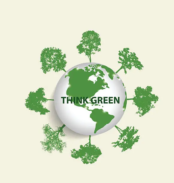 Vector illustration of Green Eco Earth, Green earth with trees. Vector Illustration