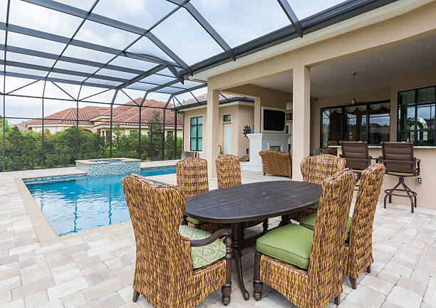 istock Outdoor Dining and Swimming Pool 529556445