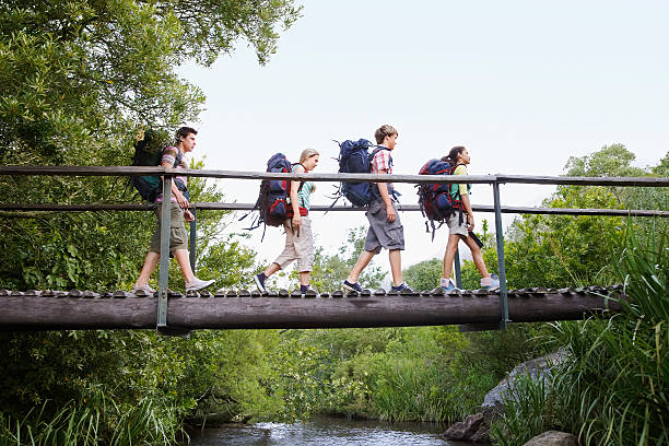 Free Stock Photo of Group of People Walking Across Wooden Bridge ...