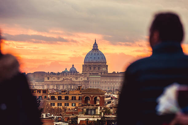 Beautiful view in Rome over St. Peter's Basilica at twilight.