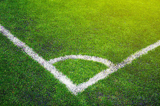 istock Soccer grass field with marking and ball, Sport 529558755