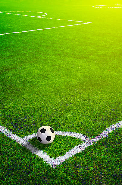 soccer grass field con marcado y pelotas de deportes - recess lighting fotografías e imágenes de stock