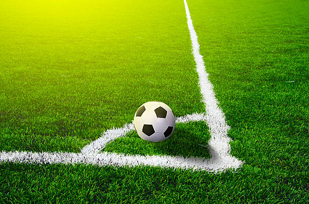 istock Soccer grass field with marking and ball, Sport 529560469