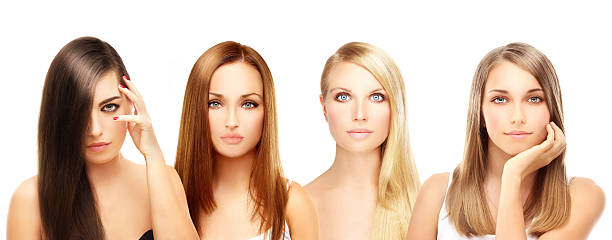 two beautiful women of different ethnicities on white background