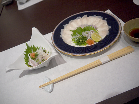 Plate of fugu sashimi