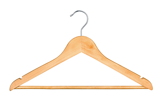 wooden hanger for clothes isolated on white background