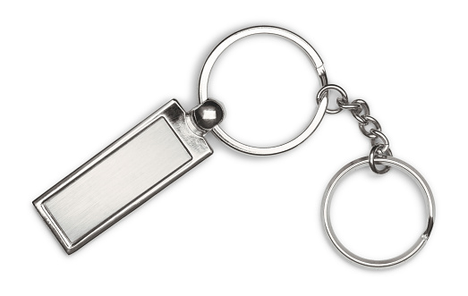 Silver keychain with chain and rings isolated on white background