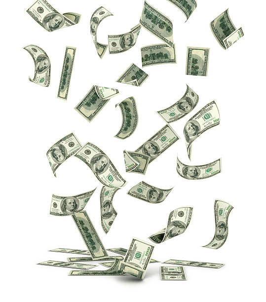istock Falling US one hundred dollar bills, isolated on white. 529578367