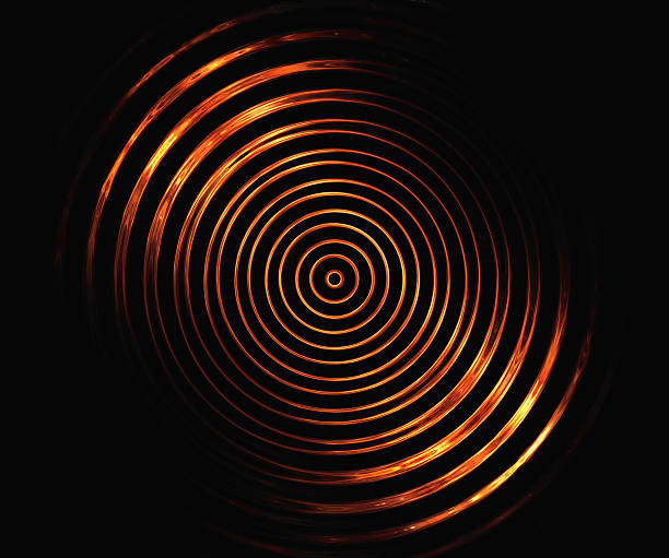 simétrico de los círculos de fuego sobre fondo negro - circle swirl target aspirations fotografías e imágenes de stock