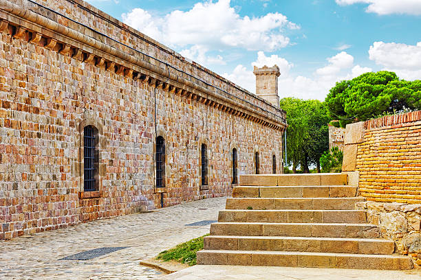 View of Castillo de Montjuic  on mountain Montjuic.