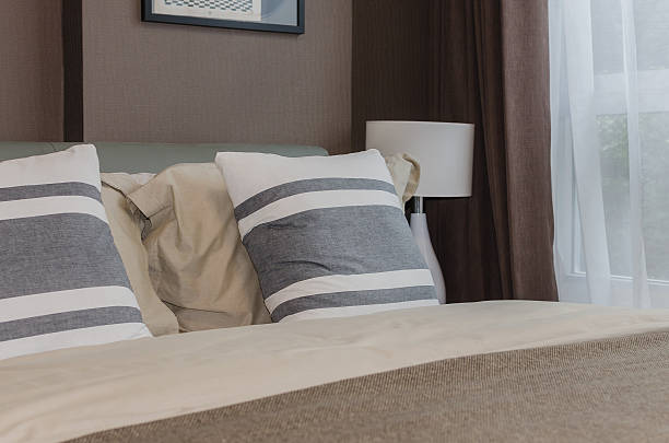 istock modern bedroom design with brown wallpaper 529586401