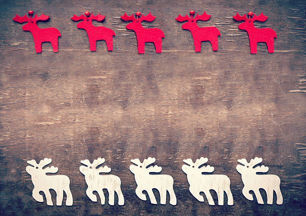istock Vintage Christmas background, moose on wooden background. 529586825