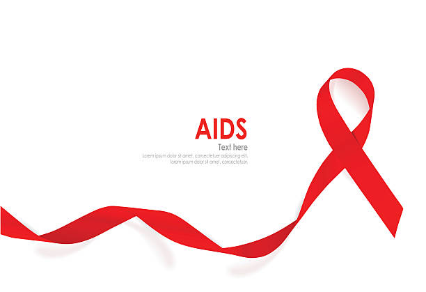 illustrazioni stock, clip art, cartoni animati e icone di tendenza di nastro rosso della lotta all'aids cuore rosso su sfondo bianco. - aids