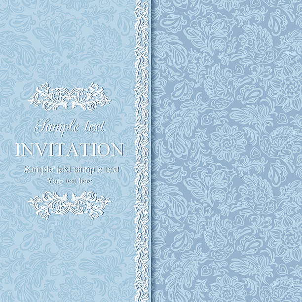 antyczny zaproszenie, niebieski - flower bird floral pattern retro revival stock illustrations