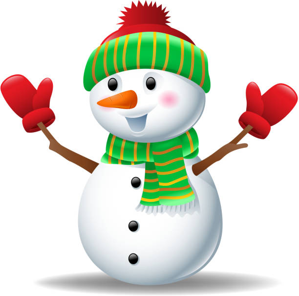 istock Cartoon snowman wearing hat and gloves 529597377