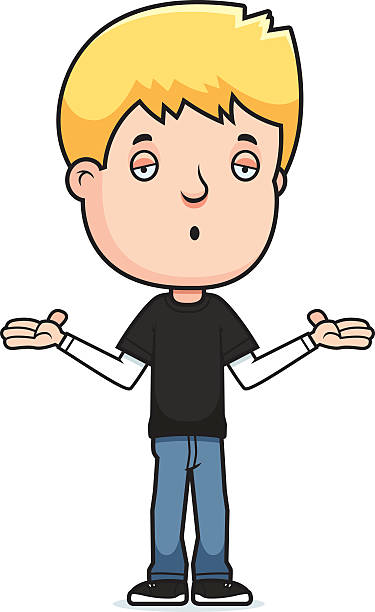 Teen Boy Shrug A cartoon illustration of a teenage boy shrugging. clip art of dumb blonde stock illustrations