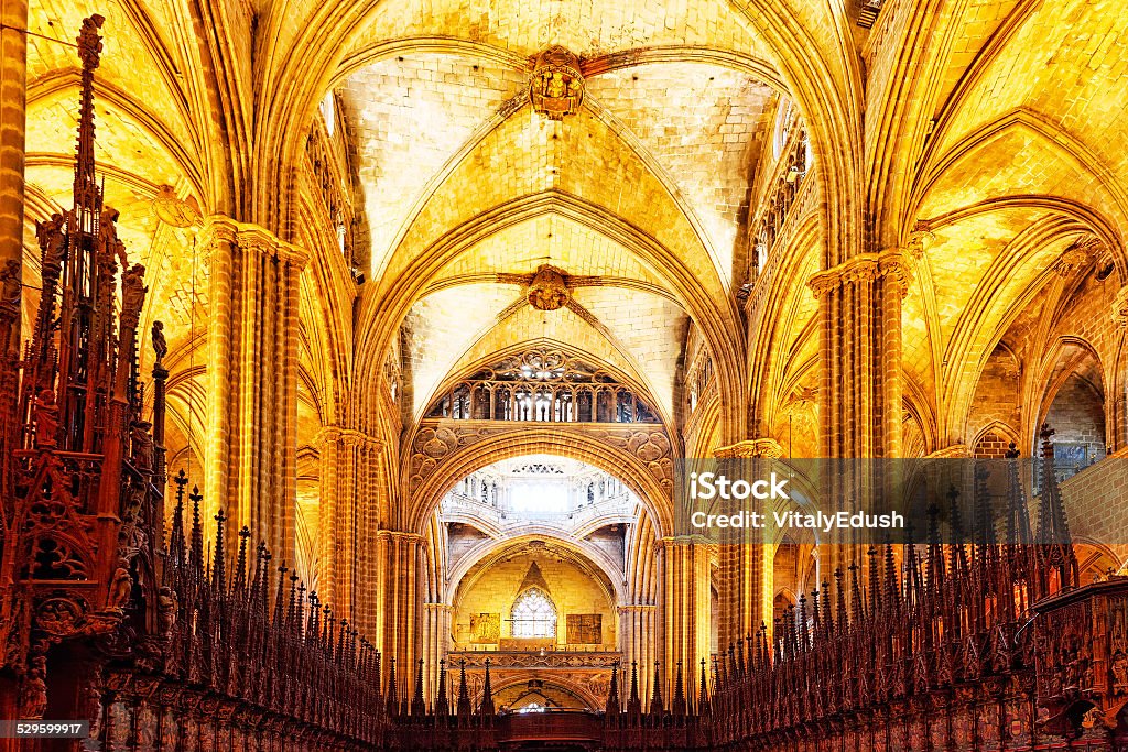 Inside Cathedral. Cathedral of the Holy Cross and Saint Eulalia. Inside Cathedral. Cathedral of the Holy Cross and Saint Eulalia. Barcelona.Spain Altar Stock Photo