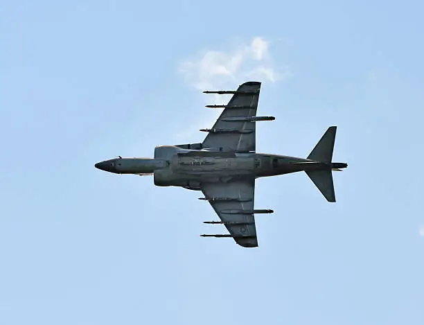 Modern jet figher airplane seen from below