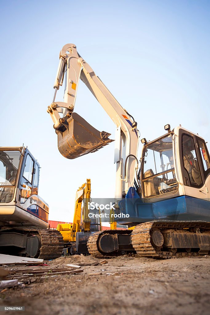 Excavator machines  on the construction site Equipment Stock Photo