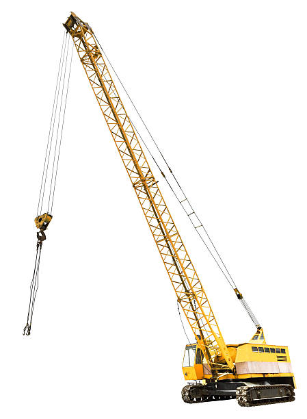 디젤 전기 옐로우 크로라 두루미 격리됨에 - derrick crane crane yellow single object 뉴스 사진 이미지