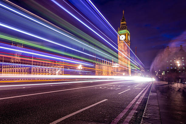 istock Big Ben Clock Tower in London light trails at night 529652723