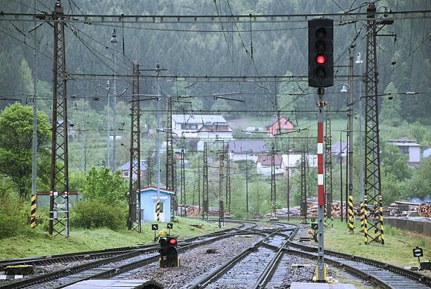 istock Foggy day on the high mountain railway station 529652893