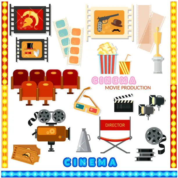 Vector illustration of Cinema collection movie camera  cinema sign