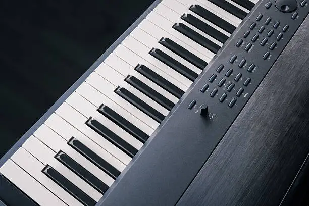 Photo of Piano Keyboard synthesizer closeup key top view