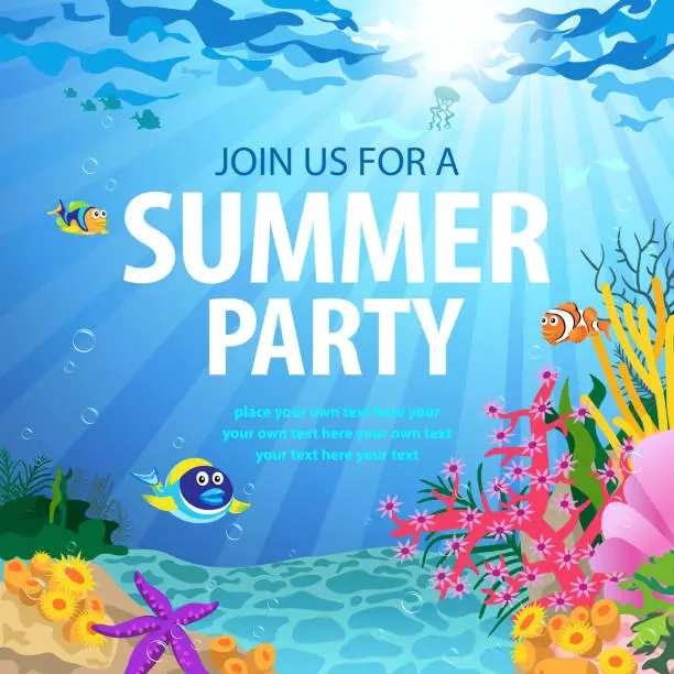 Vector illustration of Summer Party On Ocean Floor