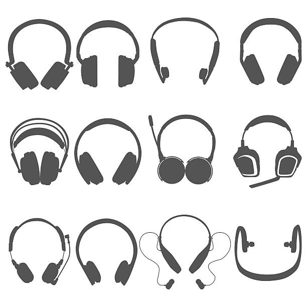 zestaw sylwetki słuchawek - listening people human ear speaker stock illustrations