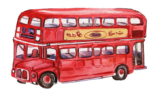 istock bus, London,watercolor illustration 529664974