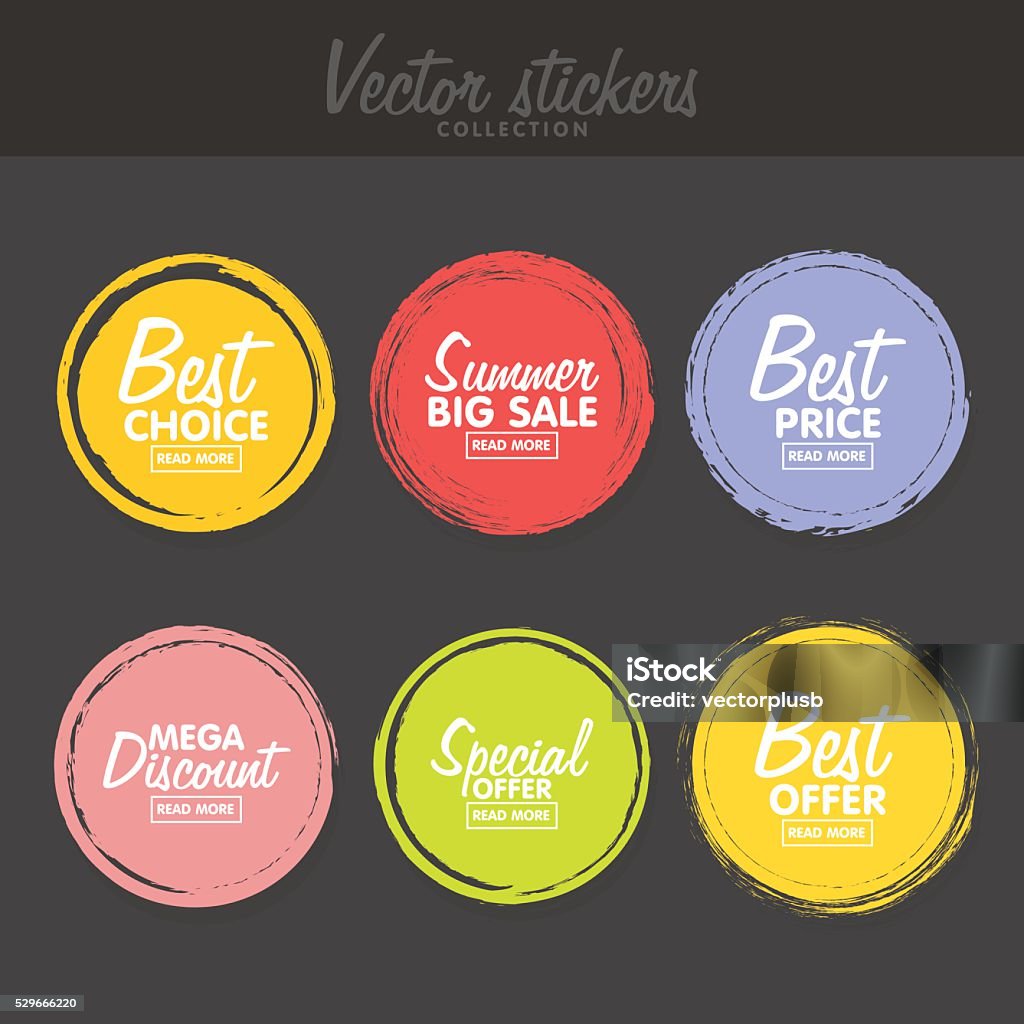 Vector de de colorido Conjunto de vintage etiquetas de bienvenida y promoción. - arte vectorial de Botón de campaña política libre de derechos