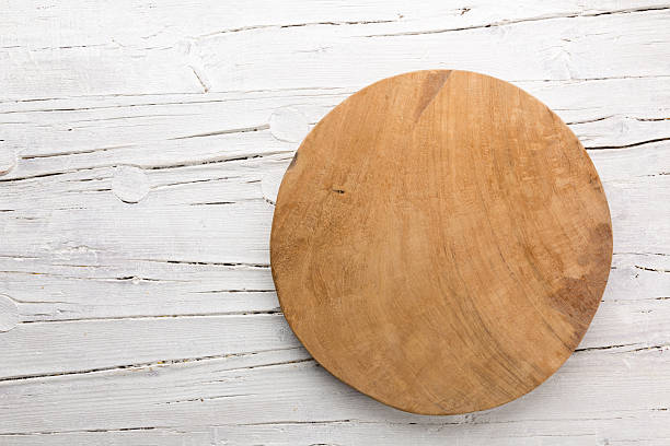 istock Wooden plate on white wooden background. 529666778