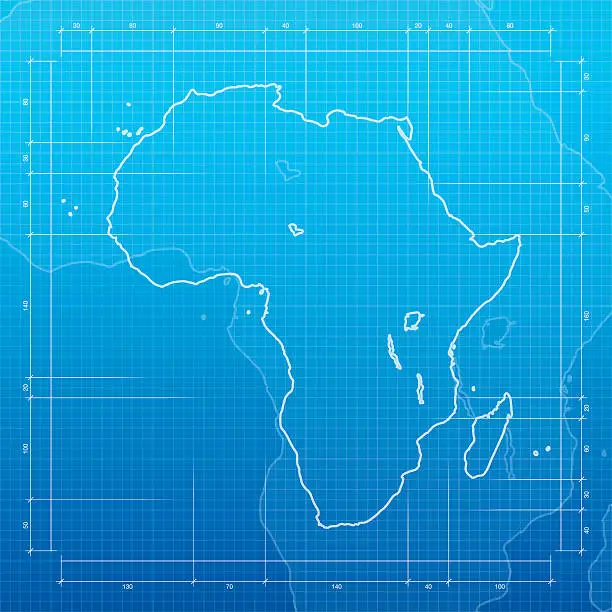 Vector illustration of Africa map on blueprint background