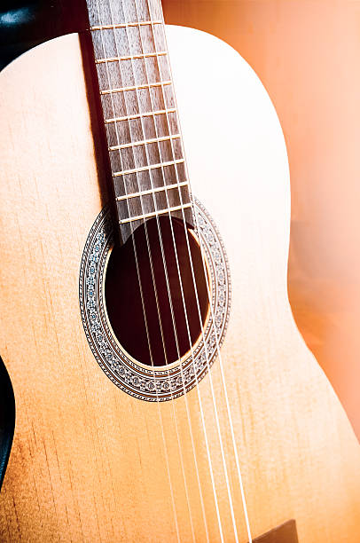 istock fragment of acoustic guitar. Processing in vintage style 529670370