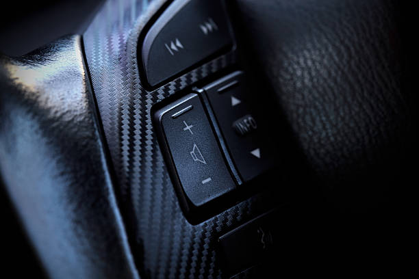 istock Close up interior modern car button on  steering wheel 529671638