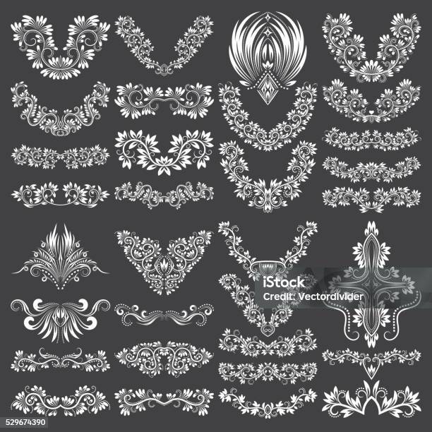 Big Set Of Ornamental Elements For Design Stock Illustration - Download Image Now - Border - Frame, Branch - Plant Part, Cross Shape