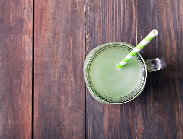 istock Green tea latte in a glass jar 529679068