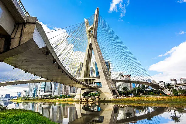 Octavio Frias de Oliveira Bridge, or Ponte Estaiada, in Sao Paulo, Brazil.