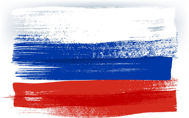 러시아 다채로운 색상의 붓자국이 칠해진 플래그 - flag russian flag russia dirty stock illustrations