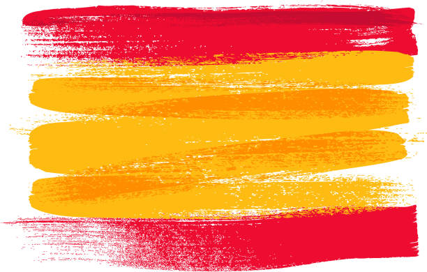 illustrazioni stock, clip art, cartoni animati e icone di tendenza di spagna bandiera colorata dipinta a tratti di pennello - grungy flag